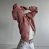 Hearujoy Mens Autumn Winter American Street Retro Distressed Suede Jacket Gender-Neutral Short Loose Casual Trend Biker Jacket Unisex